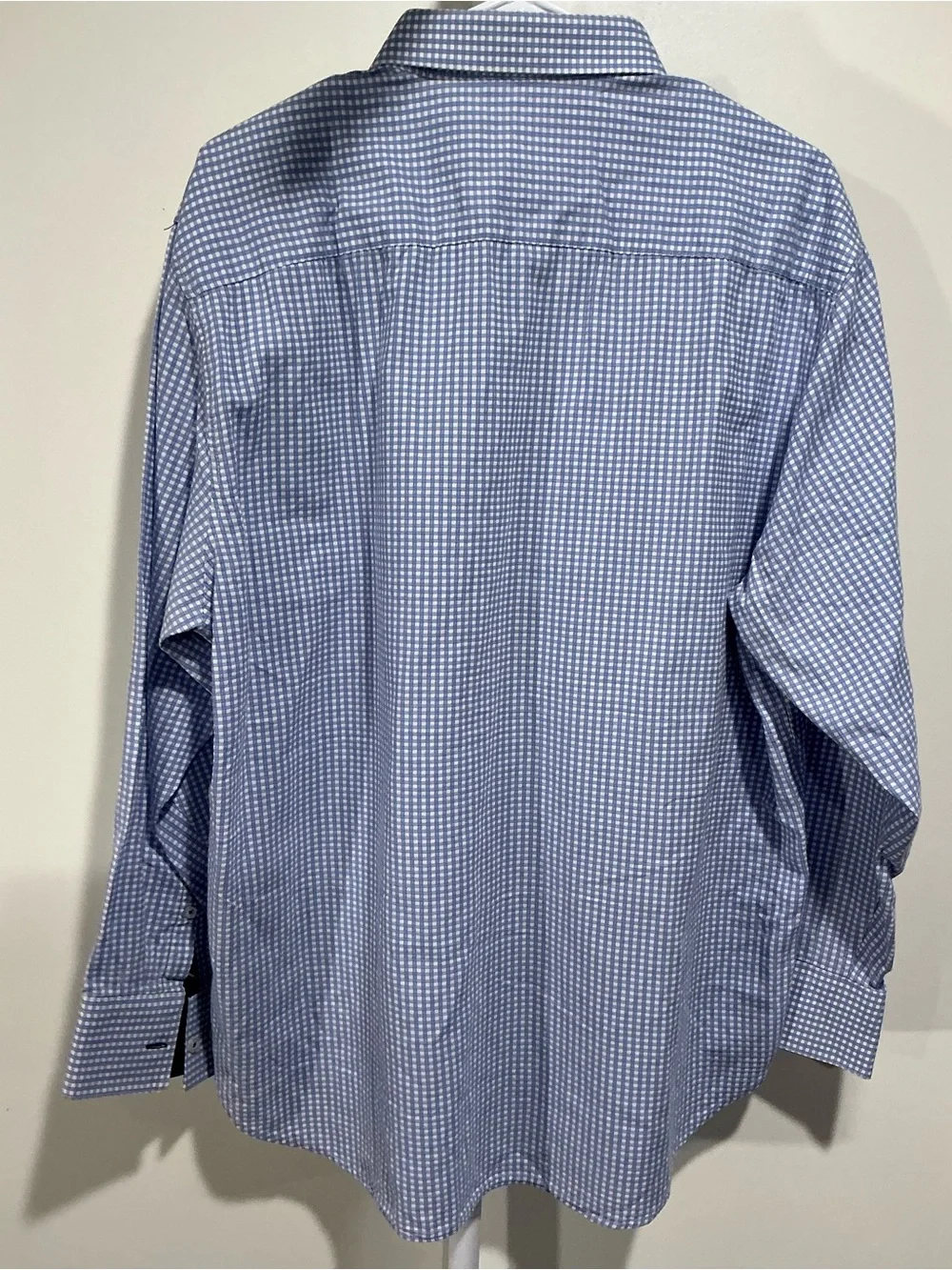 Men's Blue Micro-Check Dress Shirt - Tailored Spread Collar